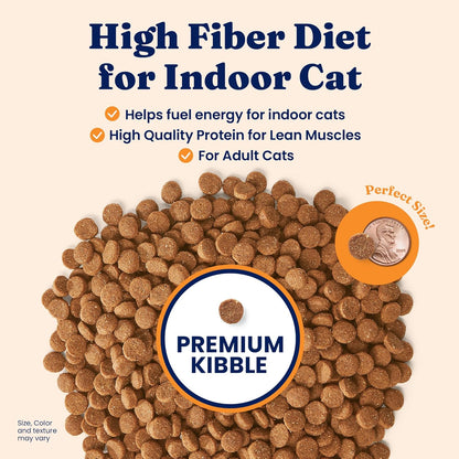 Indoor Dry Cat Food - Grain Free & Gluten Free - Chicken Cat Food Dry Kibble for Indoor Cats W/Probiotics & Fiber for Gut Health - Sensitive Stomach & Hairball Support for Adult Cats -12LB