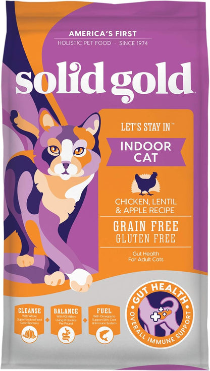 Indoor Dry Cat Food - Grain Free & Gluten Free - Chicken Cat Food Dry Kibble for Indoor Cats W/Probiotics & Fiber for Gut Health - Sensitive Stomach & Hairball Support for Adult Cats -12LB