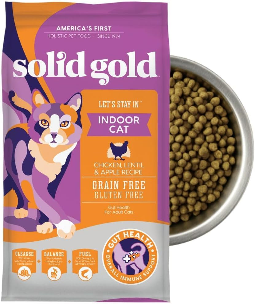 Indoor Dry Cat Food - Grain Free & Gluten Free - Chicken Cat Food Dry Kibble for Indoor Cats W/Probiotics & Fiber for Gut Health - Sensitive Stomach & Hairball Support for Adult Cats -12LB