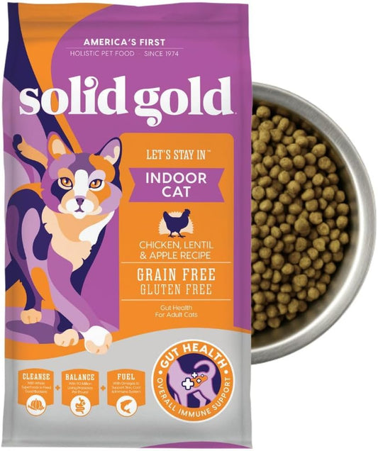 Indoor Dry Cat Food - Grain Free & Gluten Free - Chicken Cat Food Dry Kibble for Indoor Cats W/Probiotics & Fiber for Gut Health - Sensitive Stomach & Hairball Support for Adult Cats -12LB
